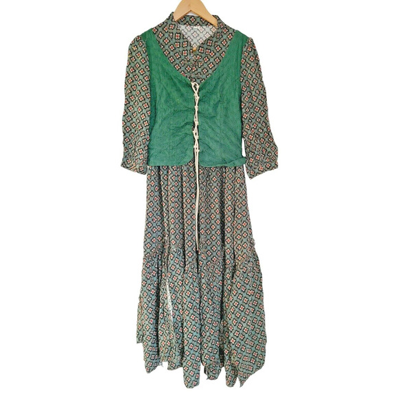 Mock Neck Lace‎ Embroidered Asymmetric Maxi Boho Dress / Amish Style Size XL - Picture 1 of 4
